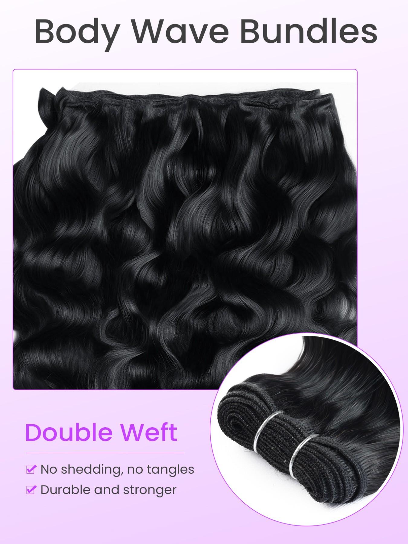 1PC 4D-FL-0SW-BN Natural Black Body Wave Human Hair Bundle, Brazilian Hair Weave