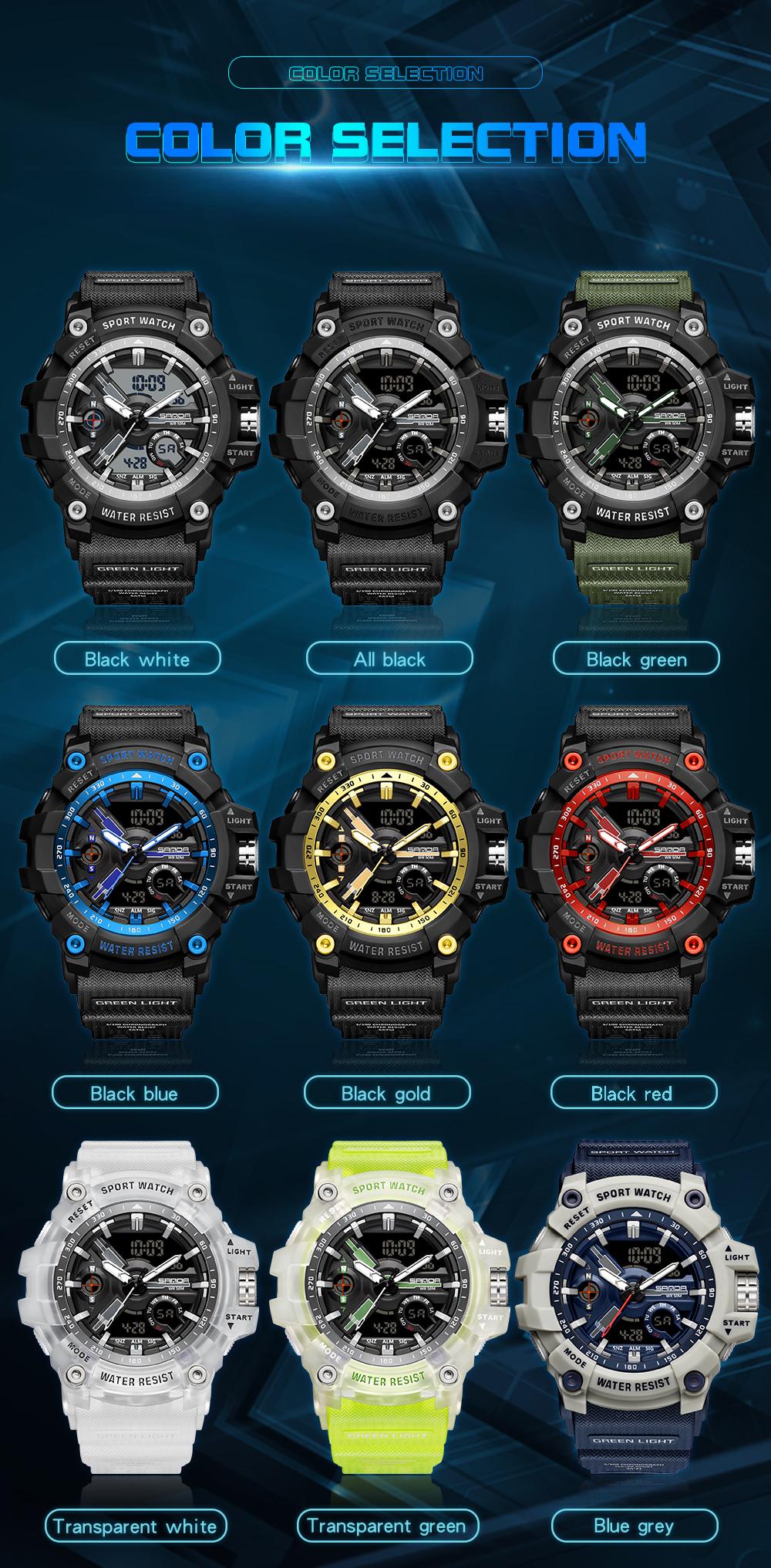 SANDA 3179 for Male Clock shock New Sports Men's Military Watch Waterproof Wristwatch, Men's Sportive Analog-digital Quartz Watch, Water resistant watch with Luminous & Alarm & Calendar Function, with Box