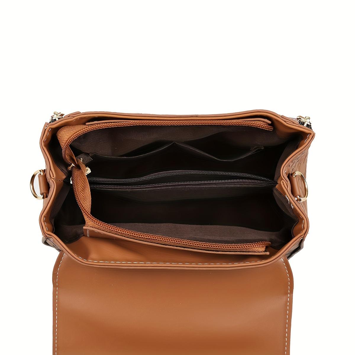 Ladies' Elegant Flower Embossed Handbag - Brown/Red/Black