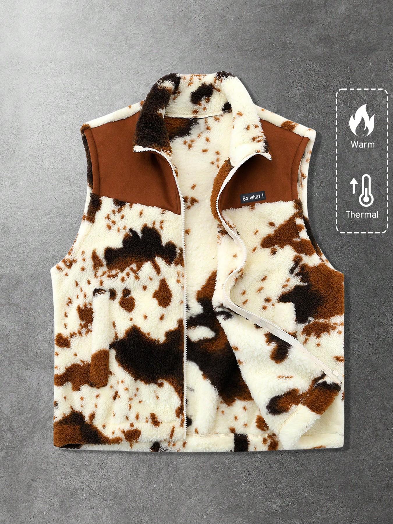 Semon cow柄 カウ柄　トップス　ボトムス　セット Autumn Winter Faux Lamb Velvet Cow Print Patchwork Vest