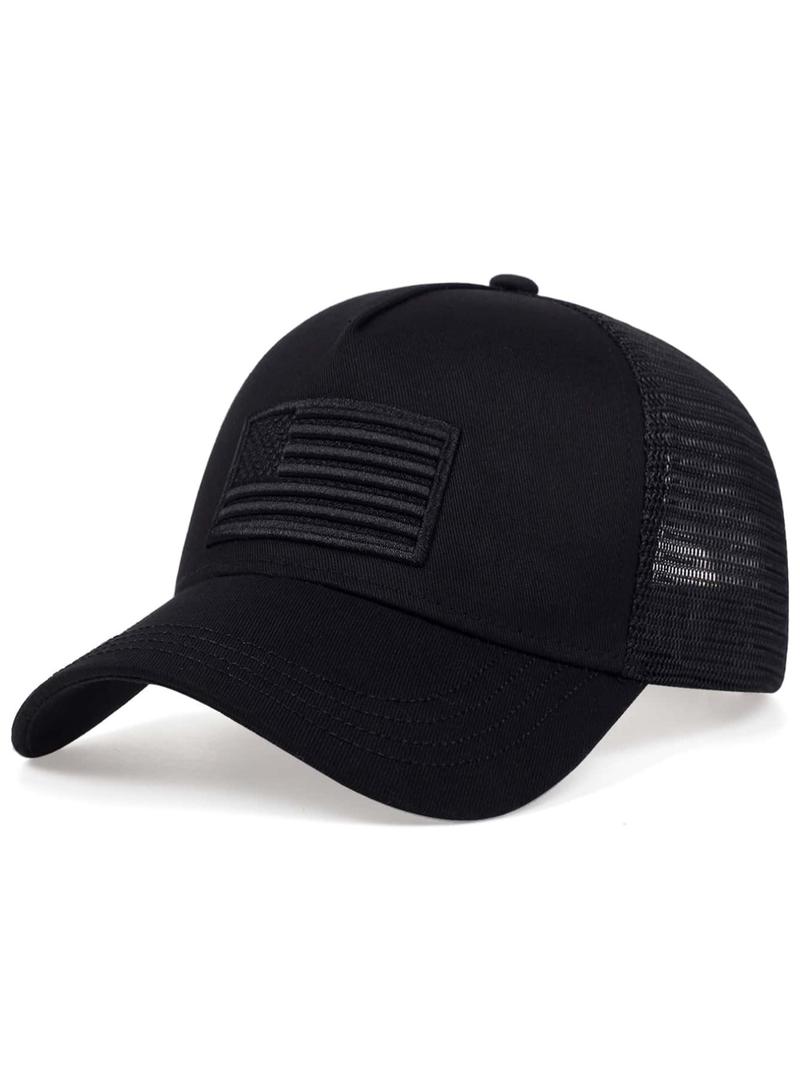 Casual Contrast Mesh Classic Baseball Cap With Adjustable Strap, Flag Patch Decor, Outdoor Sports Hat for Men and Women, Daily Use