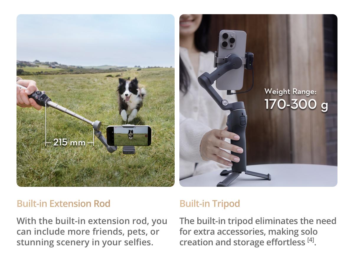 DJI Osmo Mobile 7P 3-Axis Gimbal Stabilizer, Built-in Extension Rod & Tripod, Native Tracking with Fill Light, One-Tap Edit, 10H Battery, Support Phone Charging for iPhone & Android