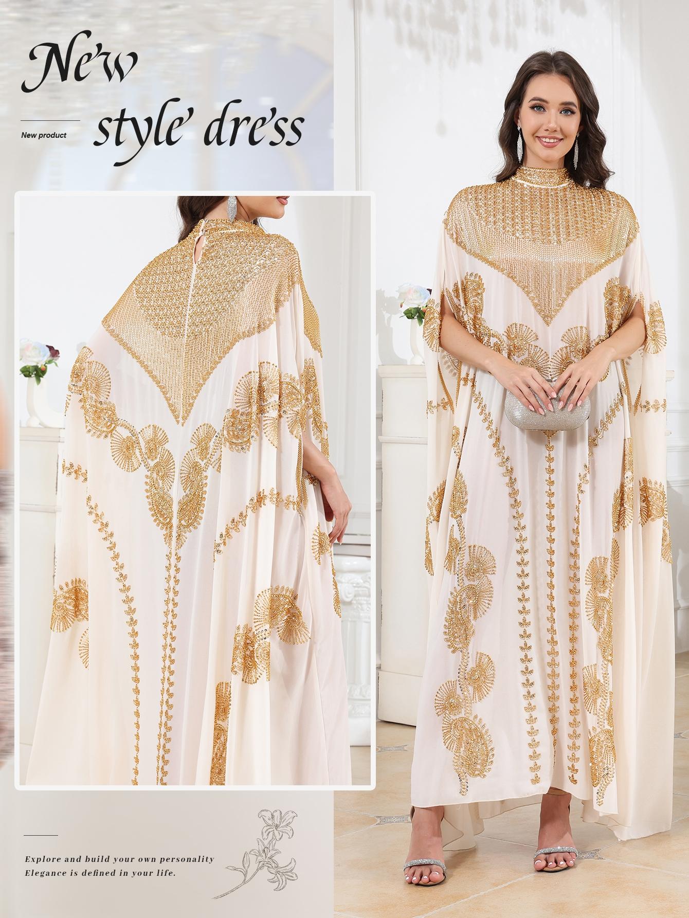 Celesmeety Muslim Abaya Dress, Muslim Dresses, Sequin Long Robe, Elegant Islamic Fashion, Perfect for Weddings and Parties, All-Season Loose Fit