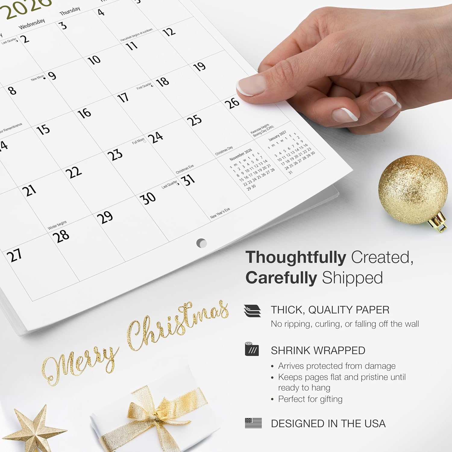 Christian Wall Calendar 2026 | Biblical Blessings with  Verses | 12 Month | 12" x 24" Open | Thick & Sturdy Paper | Giftable| Inspirational Religious Scripture Christian Calendar 2026