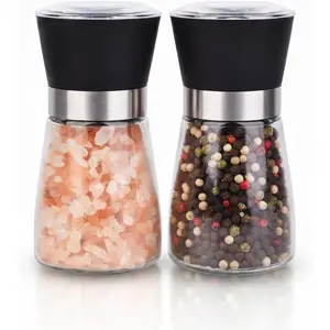 Salt and Pepper Grinder Set, 5.1 oz Refillable Glass Salt and Pepper Mills with Adjustable Ceramic Grinder, Manual Spice Grinder for Kitchen, Cooking and Dining Table (2.5" נ5.1")