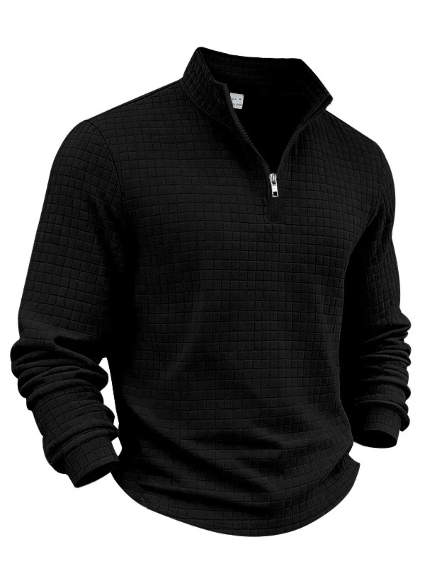 Men's Autumn and Winter Solid Color Waffle Weave Ice Hockey Sweatshirt, Regular Fit Leisure Zipper Placket Long Sleeve Outdoor Sports Clothing, S-3xl