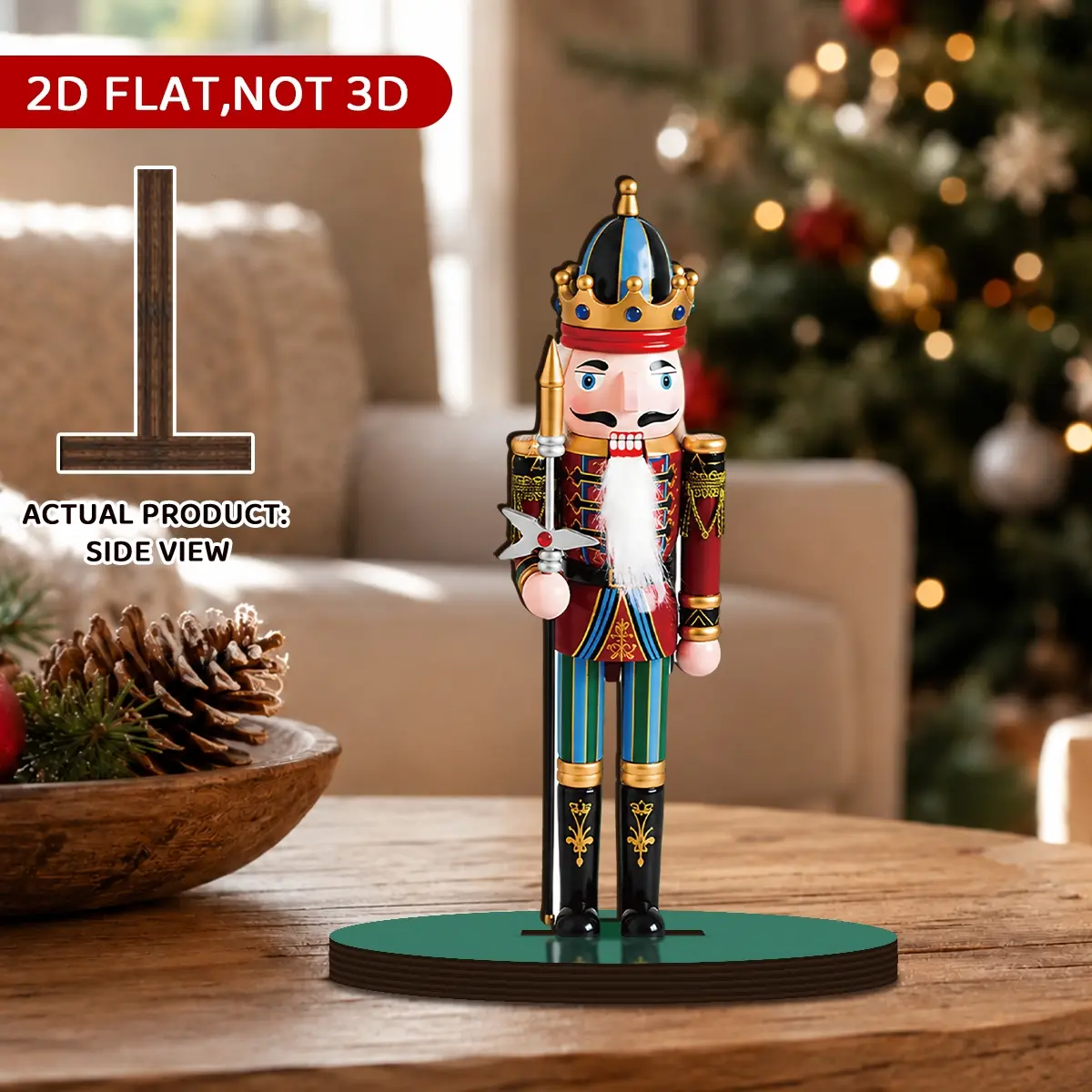 1pc 2D Flat Vintage Distressed Wooden Decorative Sign, Nutcracker King with Scepter & Crown Print Theme, Suitable for Desktop Ornament, Holiday Decoration and Home Decor, Ideal for Halloween, Thanksgiving, and Christmas Gifts