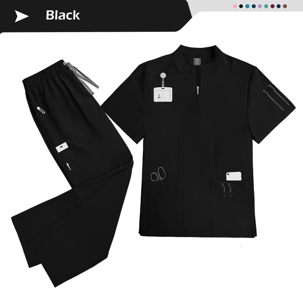 Summer Casual Collar Zipper Short-sleeved Clothing Beauty Salon Nursing Uniforms Hospital Nurses Work Clothes