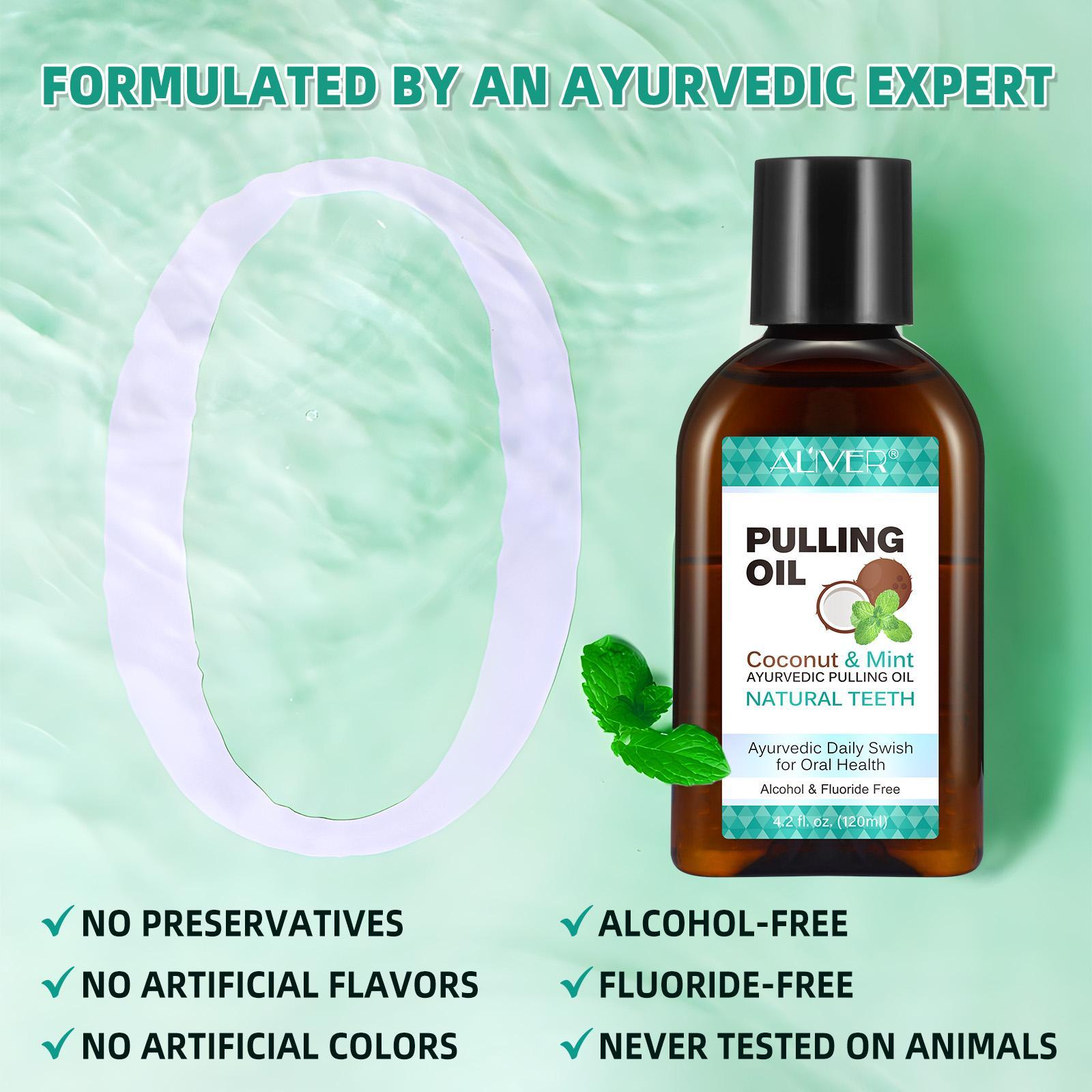 120ML Aliver Coconut Mint Mouthwash & Tongue Scraper Set, Natural Alcohol-Free Fresh Breath Ayurveda Mouthwash, Oral Health Care, Oral Care Product