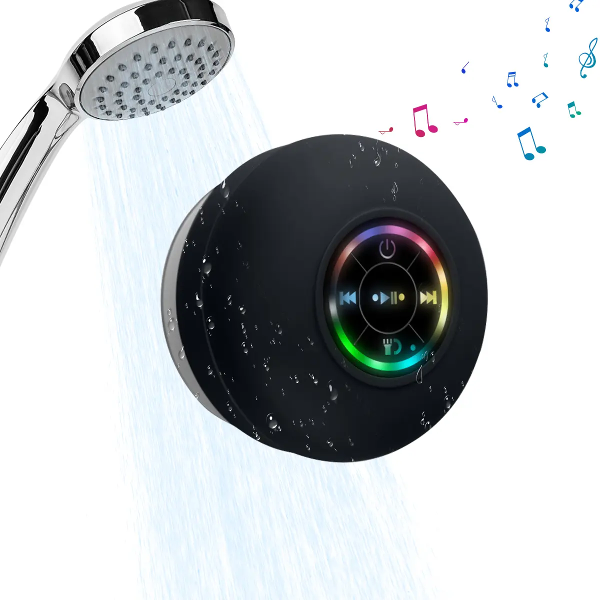 2PCS Mini Bluetooth Shower Speaker with LED Light IPX4 Waterproof Portable Suction Cup Wireless Speaker Rechargeable Micro USB Stereo for Beach Bathroom Shower Home
