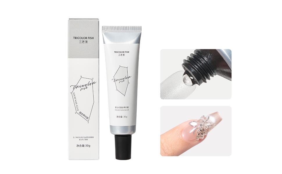 Solid Nail Glue for Press-On Nails - Strong Clear Acrylic Nail Tips Solid Gel Nail Glue Home DIY Nail Polish Remover Quick and Easy Without Hurting Nails.