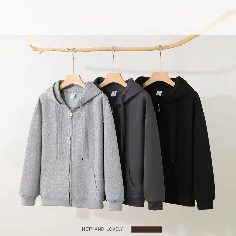 Drop Shoulder Zip Up Hoodie Casual Loose Hooded Sweatshirt Streetwear Outerwear For Men Women