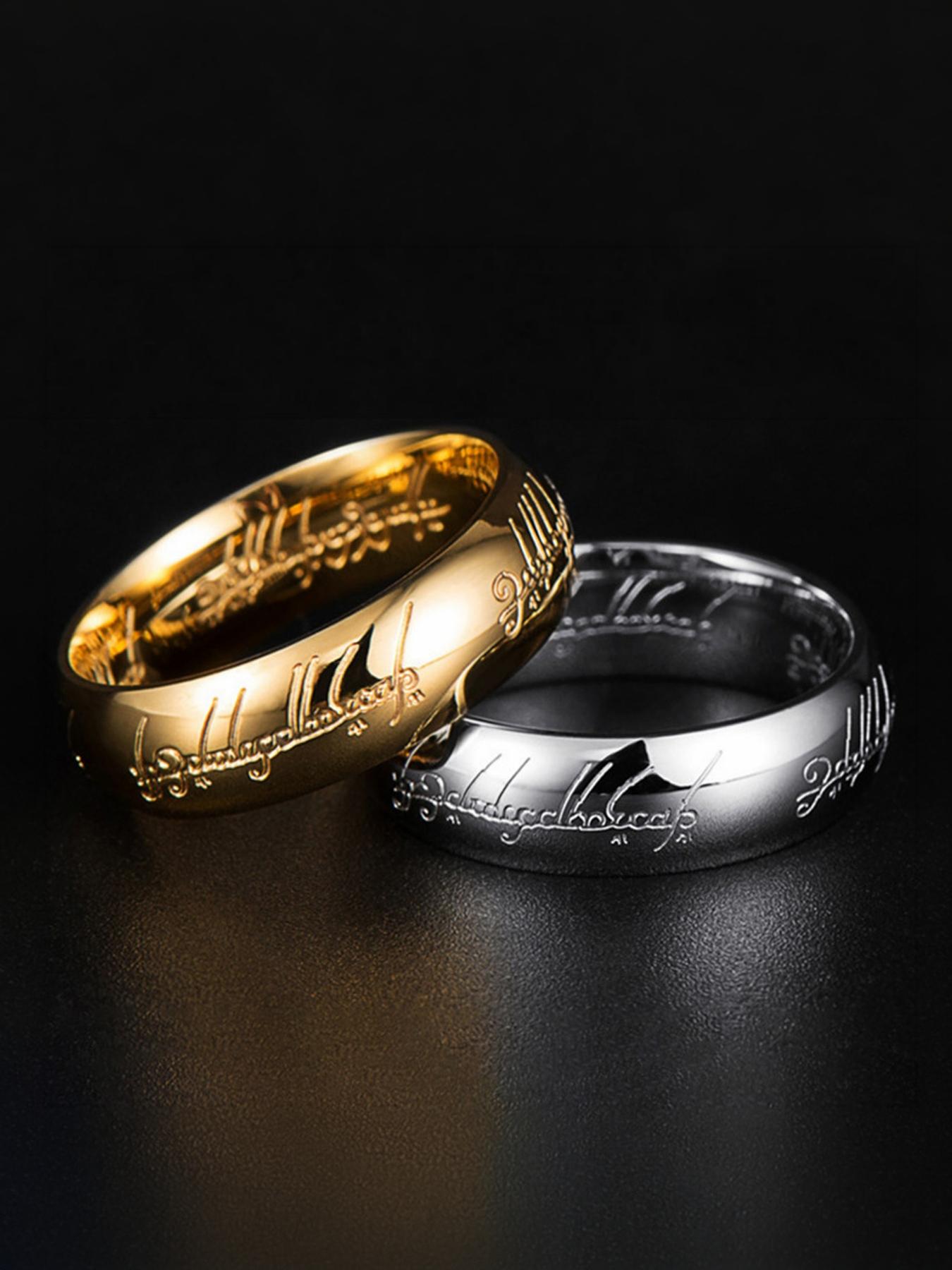 3-piece set of "The Lord of the Rings" themed, Instagram-style engraved rings, including men's and women's styles # Jewelry / Stainless Steel / Colorfast / Hypoallergenic / Couple / Festival / Party / Ideal Gift