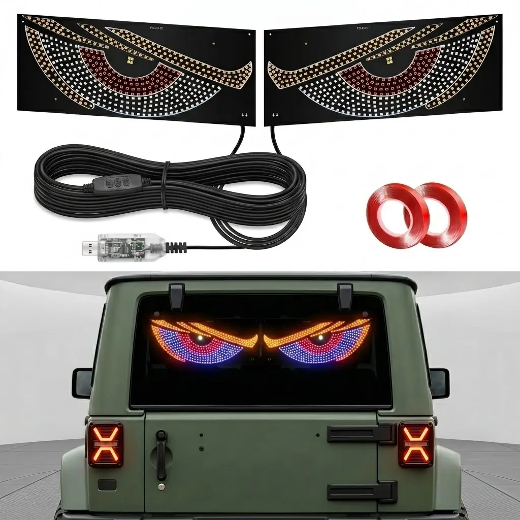 Front Rear Window Devil Eyes Light For Car Windshield LED Eyes Lamp For Truck Animated Sign Lighting With USB Button Switch Control Eye Decorative Light Anniversary Gift