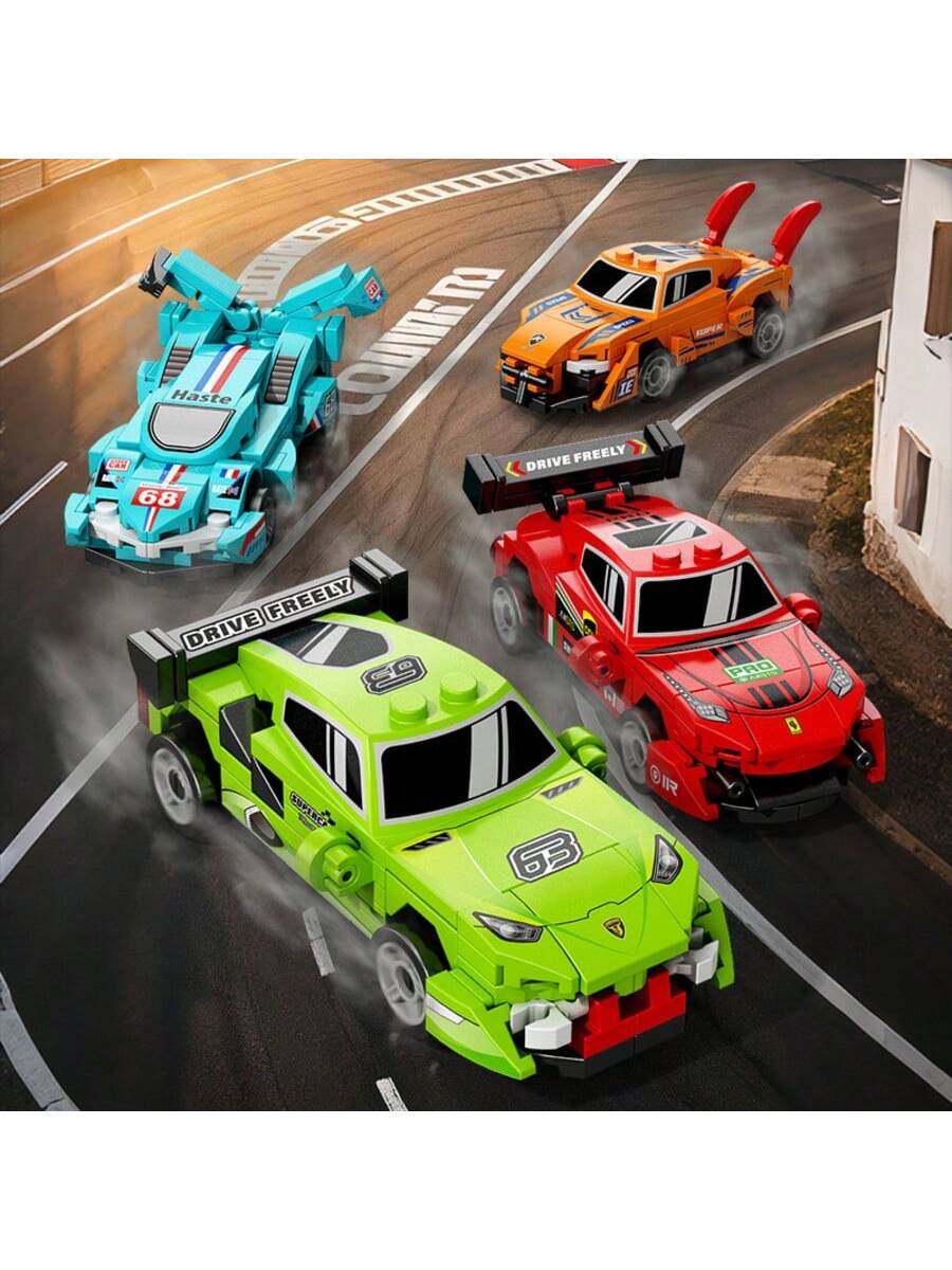 12-Piece Super Car Building Blocks Set, Backyard Racing Toy Model Kit, DIY Educational Gift for Kids Ages 6+, High-Quality Abs Material