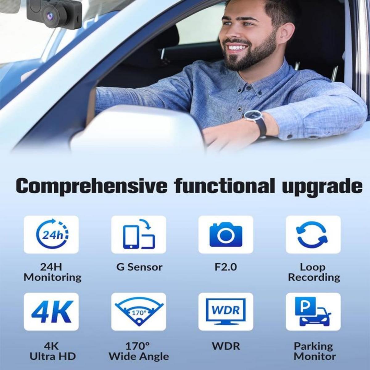 【US 2025 Deals for You Days】Car camera-4K driving recorder 32GB memory card, 24-hour front and rear driving recorder loop recording