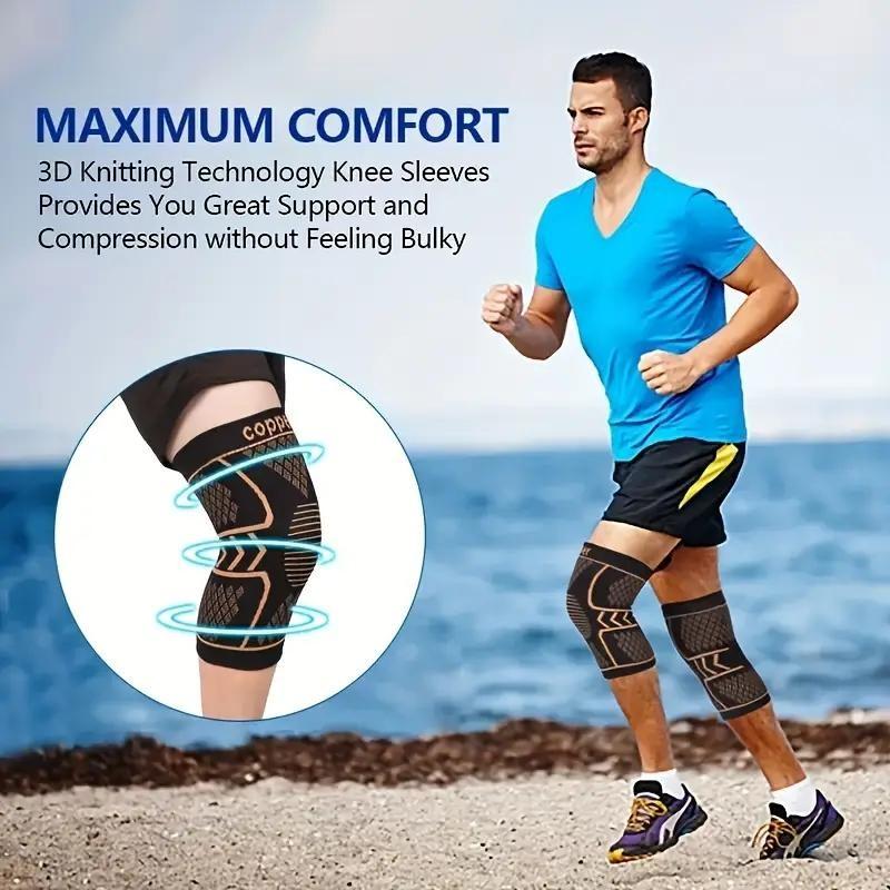 2-Pack Copper Compression Knee Pads for Sports, High Elasticity Anti-Slip, Breathable Knit, Supportive and Flexible, Ideal for Outdoor Activities