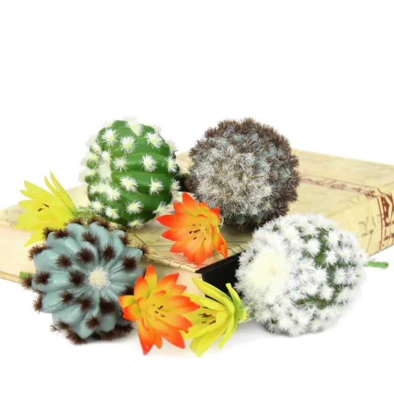 12cmArtificial Desert Cactus with Flowers, 5 Pcs Faux Mixed Indoor Succulents, Vibrant Ball Cactus Stems with Yellow Orange Blooms, Fake Spiky Plastic Tropical Greenery, Decorative Flowers for Plant Wall Design, Home Window Shelf Farmhouse Decor, Unpotted