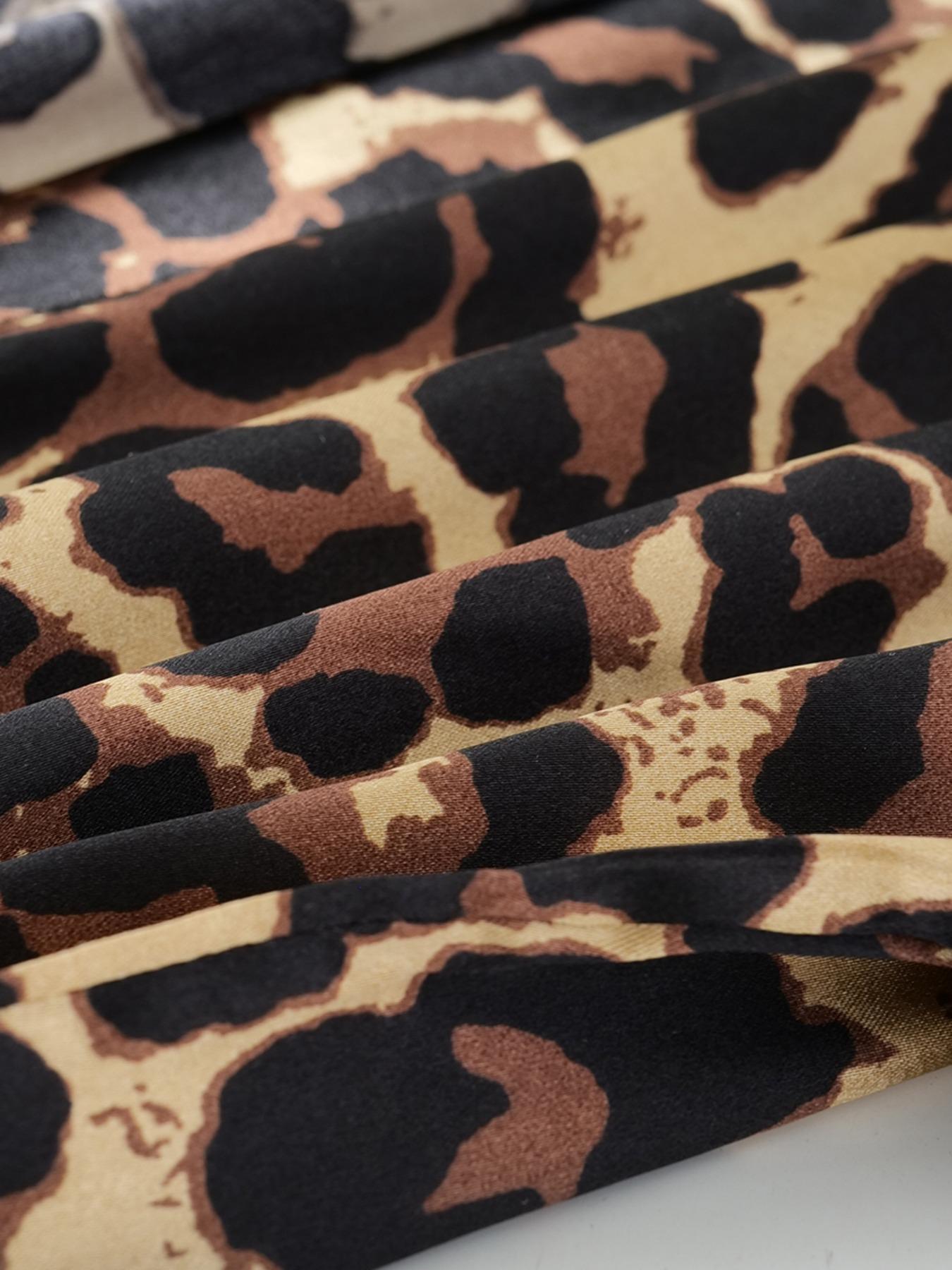 Women's Leopard Print Belted Robe, Casual V Neck Wrap Robe, Soft Comfortable Nightgown for All Seasons