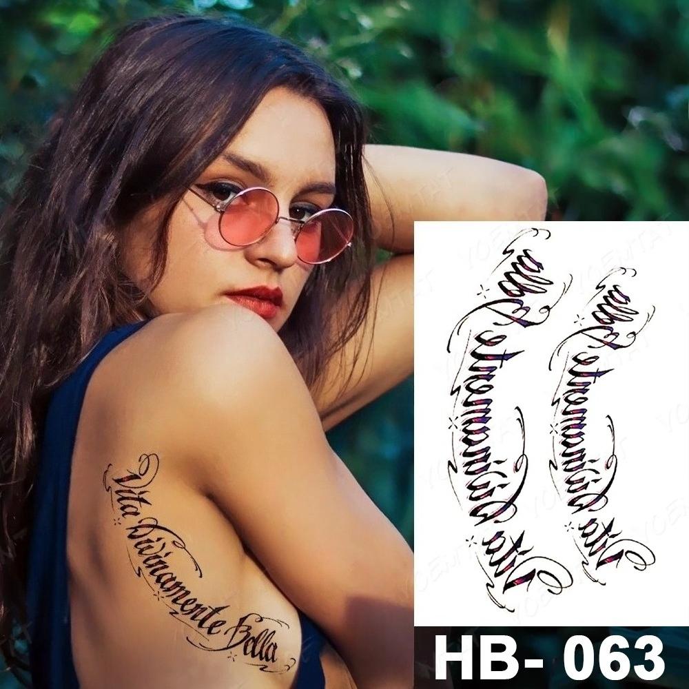 Handwritten font waterproof temporary tattoo sticker text word Chicano letter tattoo arm shoulder fake tattoo suitable for women and men