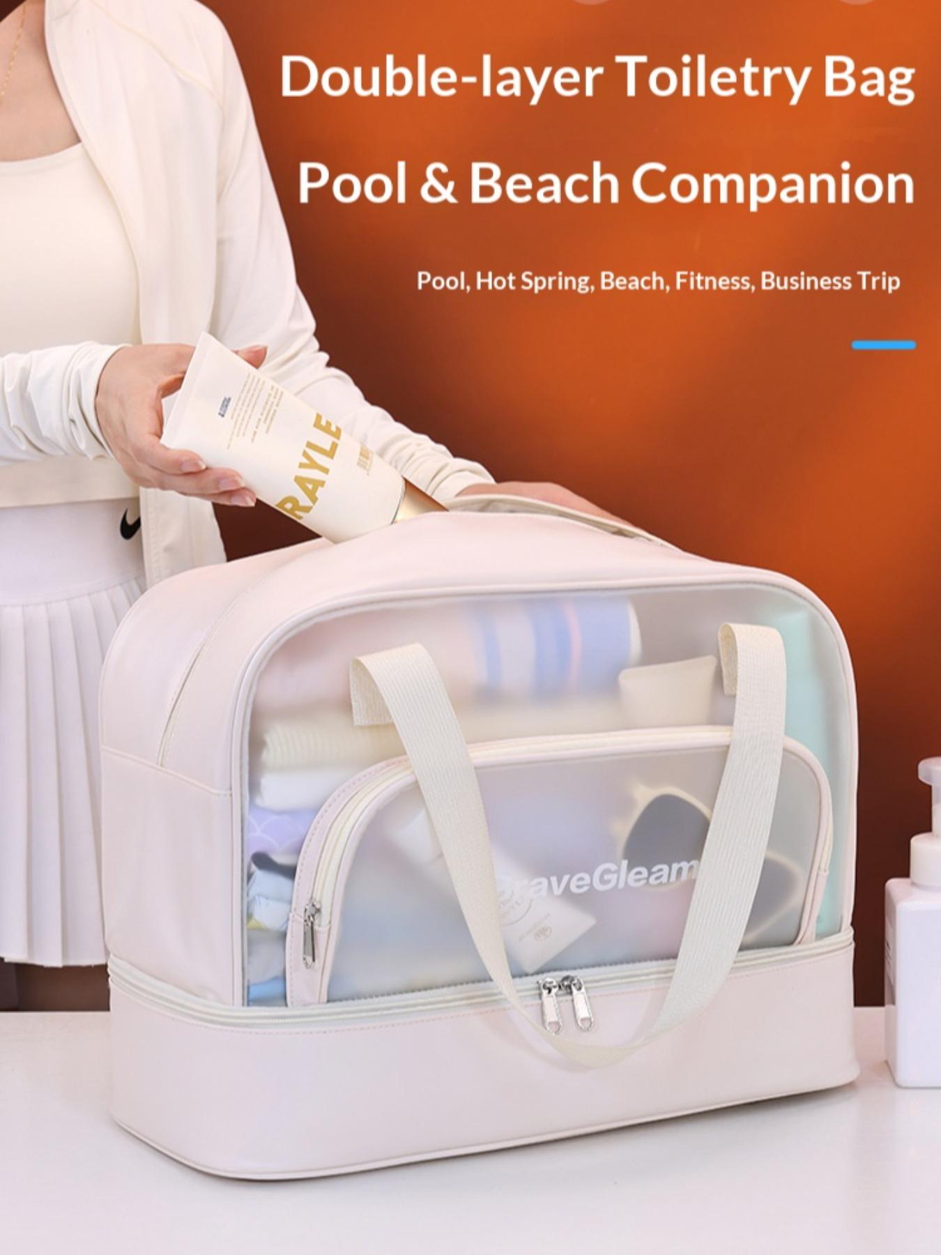 Double Layer Swim Bag for Women, Large Capacity Dry Wet Separation, Shoe Compartment, Travel Makeup Bag, Gym Shower Backpack, Pool Bag