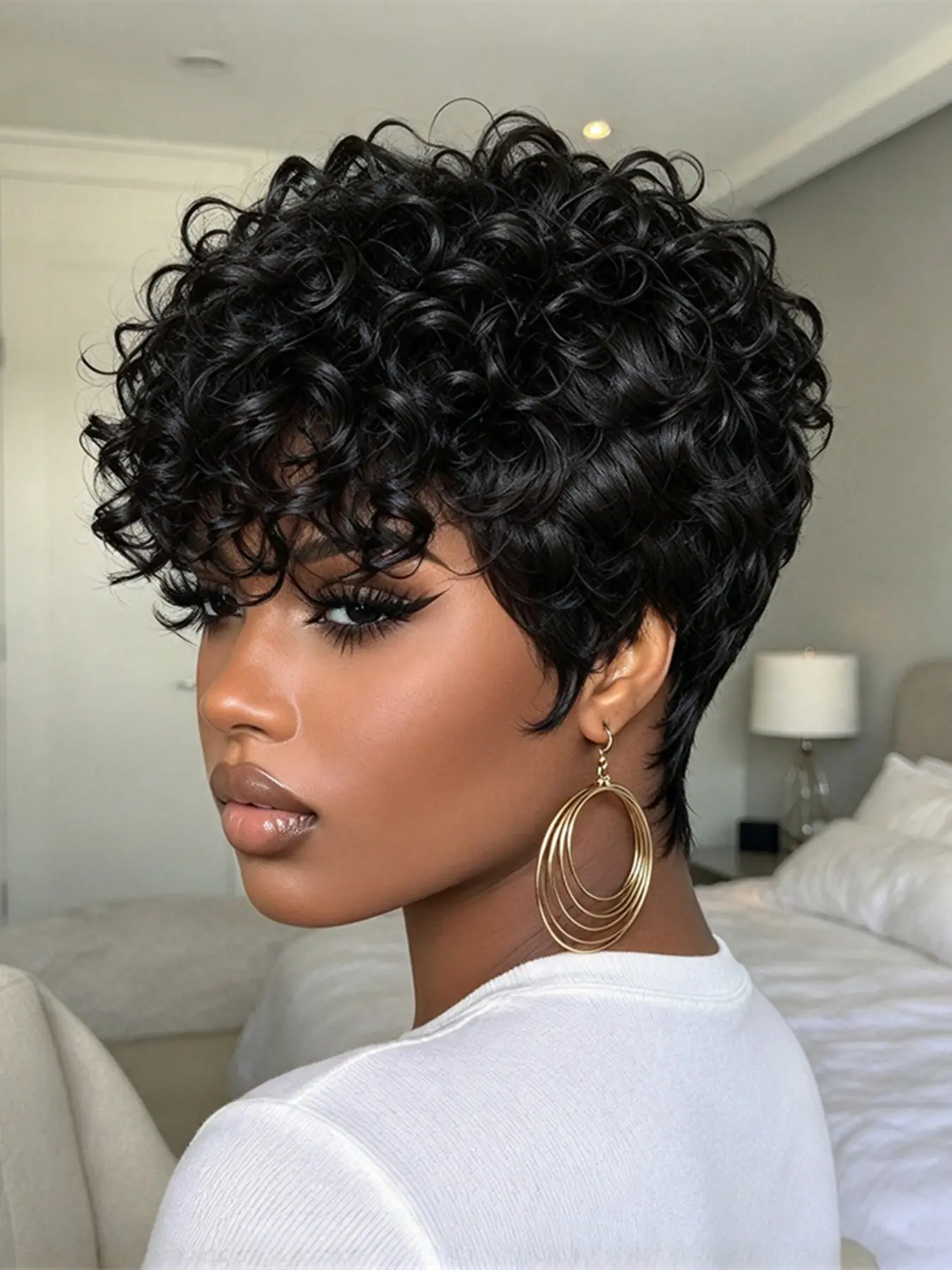 pixie cut wig human hair wig short curly pixie cut wig black color wig for women daily party cosplay use human hair wig pixie wig