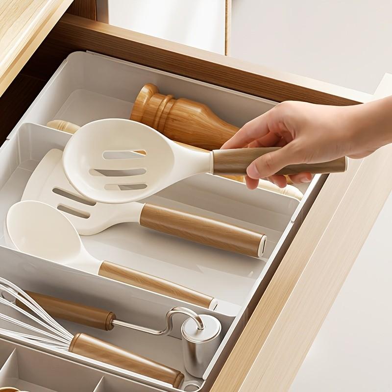 Expandable Cutlery Storage Box, Multi-Layer Design, Durable Plastic Material, Space-Saving over 27 Inches, Kitchen Organizer