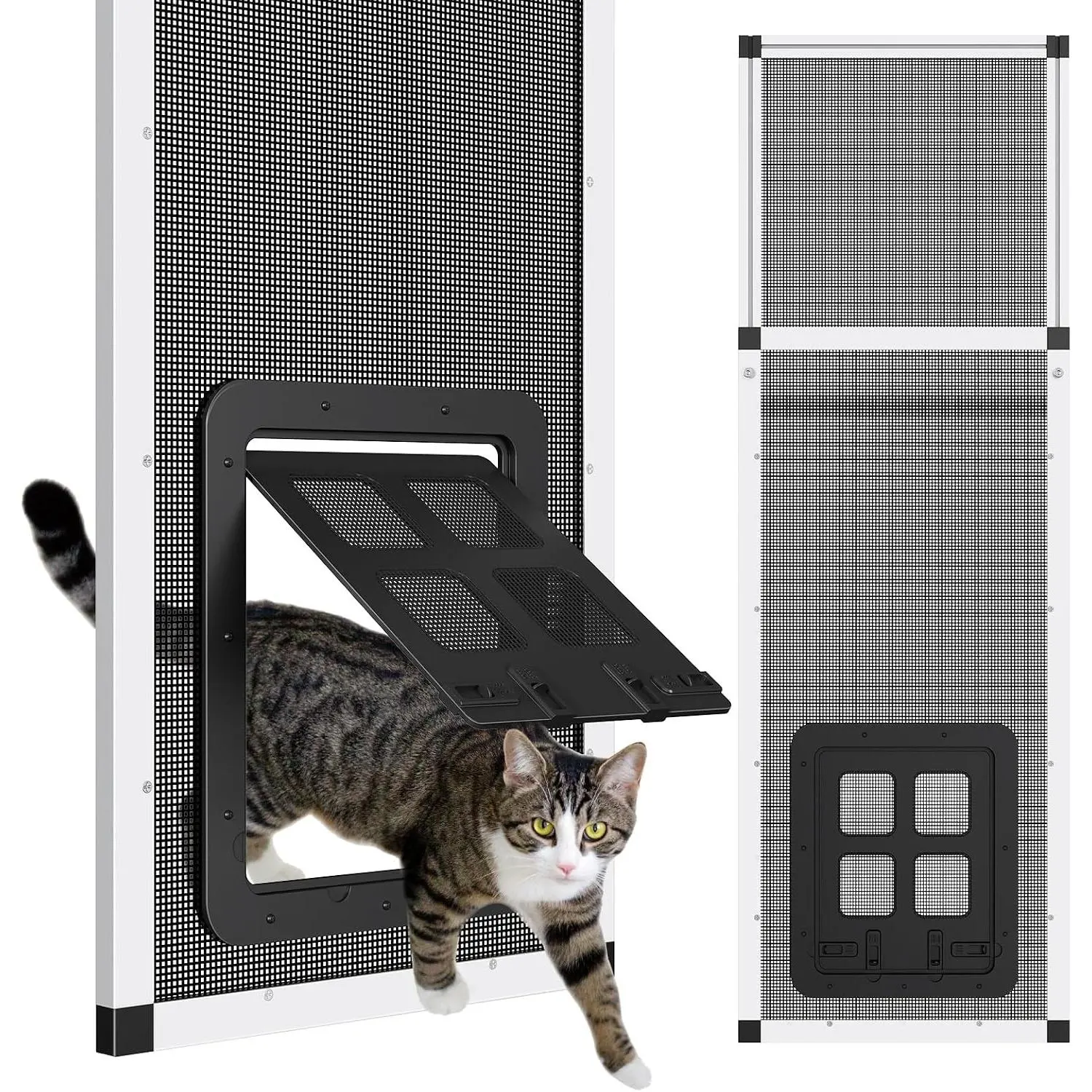Vertical Ventilated Cat Door for Window, Fits 31"-42" Height, 2-Min Install | Aluminum Frame + Stainless Steel Mesh | Breathable Bug-Proof Window Insert, Adjustable Pet Door