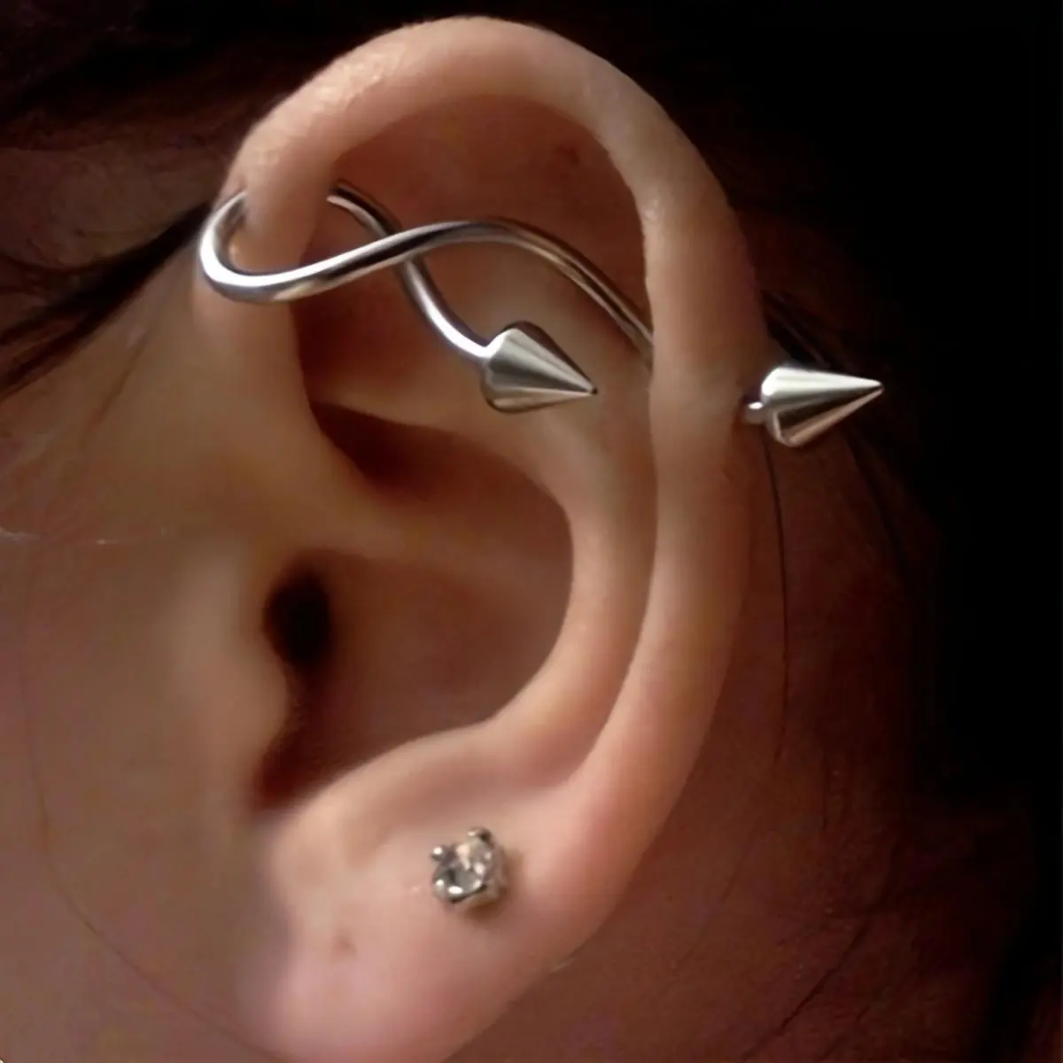 1pc Stainless Steel 16G Industrial S-Shaped Piercing Earring Stud Punk Style External Thread Ear Bridge Jewelry for Daily Party