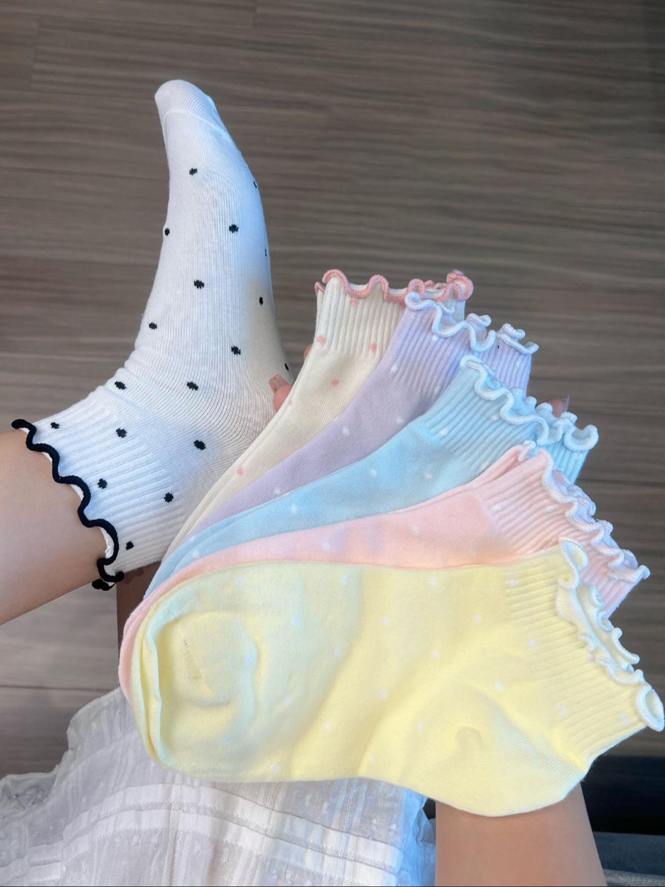 Women's Ankle Socks - Ankle-Length Casual Stylish Socks with Polka Dots, Embroidery, Lolita Look for Everyday Wear, 5/7/10-Pair Comfortable Packs, Anklesocks, Embroidered, Socks Set
