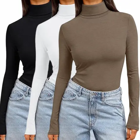 Women's 3pcs Plain Rayon Thermal Underwear Base Layer Set - Slim Fit, Breathable, Lightweight, Round Neck Long Sleeve & Ruched Crop Tops, White+Black+Gray, Color-Sorted Wash, S Size, 2025 Fall Winter Basics, Casual Base Layer Casual Tops, Home Lounging