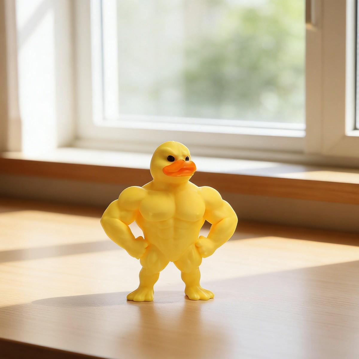 Funny Muscle Duck Statue, Fitness Duck Decor, Clear Arm & Leg Design, No Power Needed, Home Office Gym Gift, Durable Plastic Collectible