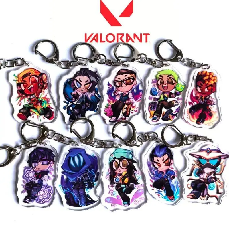Game VALORANT Killjoy Cypher Sova Omen Raze Gekko Cosplay Keychain Kawaii Acrylic Keyring Key Chain Bag Ornament Decoration Prop