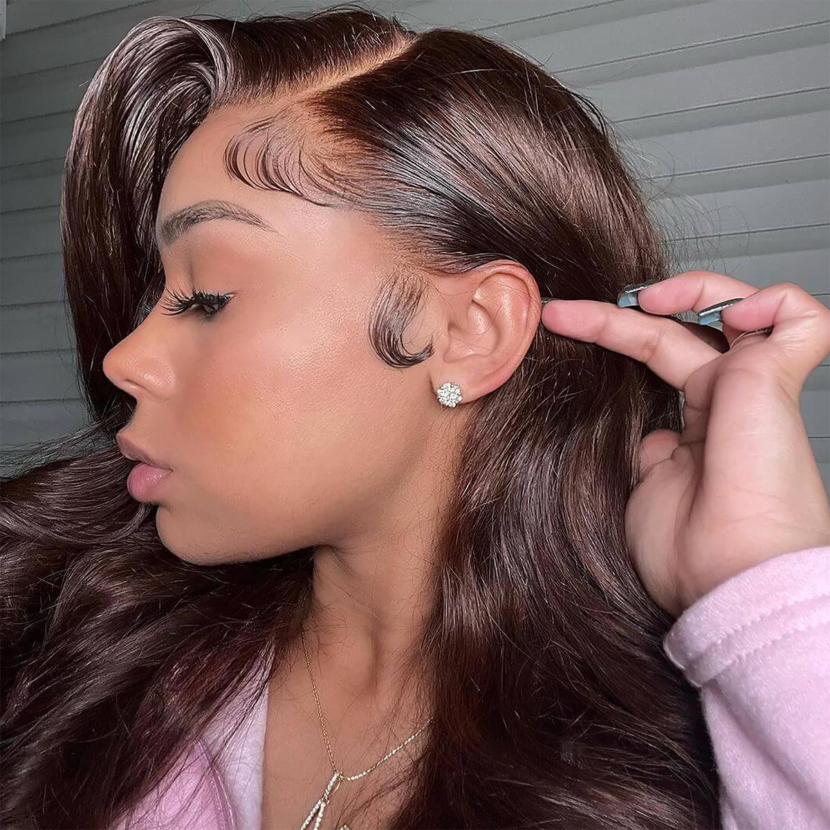 Mscoco Dark Brown Human Hair Wigs 6x5 Chocolate Brown Glueless Lace Wigs Wear And Go Body Wave & Straight Breathable Pre Bleached Knots Stretchy HD Lace Closure Wig