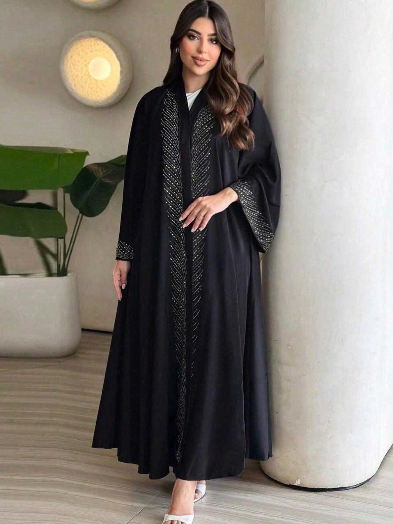 Gradient Vertical Rhinestone Long Cardigan, Heavy Rhinestones Wide Sleeves, High-End Long Outerwear for Parties, All Seasons Baggy Loose Fit