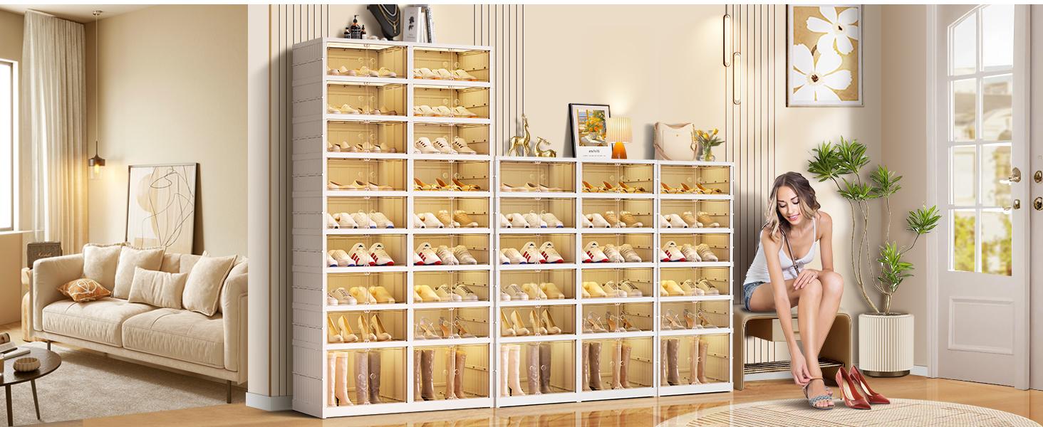 Lingrong 9-Tier Foldable Shoe Rack Organizer for Closet Plastic Shoe Shelf Collapsible Shoes Storage Box Clear Shoe Boxes Stackable