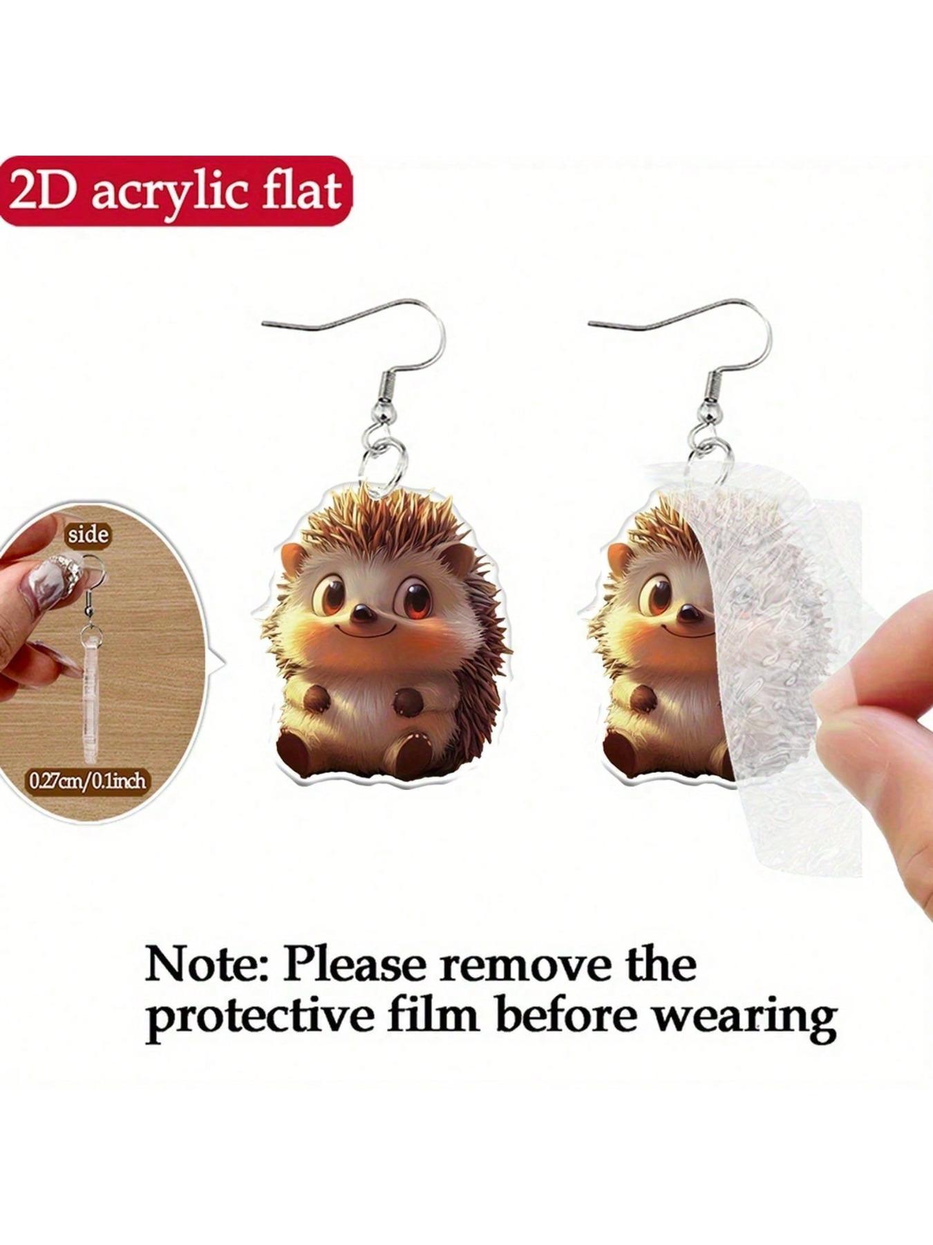 acrylic material, cute printed hedgehog design women's earrings - the perfect gift for art enthusiasts, suitable for Christmas and Thanksgiving celebrations