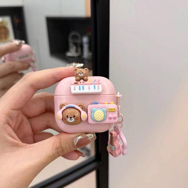 Cute Cartoon Bear Earphone Case, Kawaii Anti-Drop Protective Cover with Pendant, Compatible with Wireless Earbuds