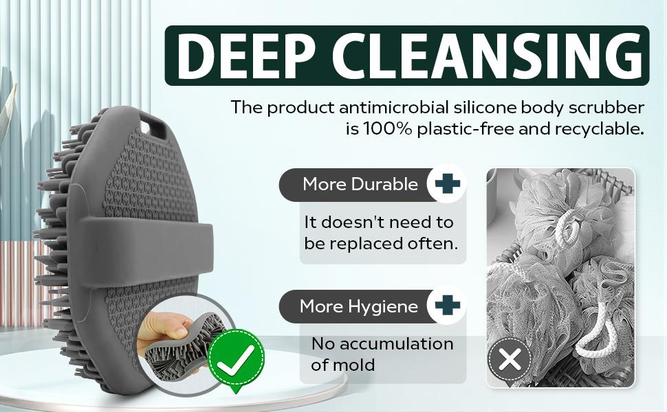 Body Scrubber, Antimicrobial Silicone, Exfoliating for Sensitive Skin,Bath & Shower Body Brush, Shower Accessories，Soft Silicone Body Scrubber Shower Brush