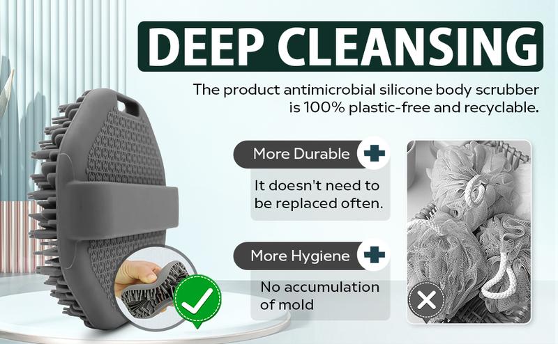 Body Scrubber, Antimicrobial Silicone, Exfoliating for Sensitive Skin,Bath & Shower Body Brush, Shower Accessories，Soft Silicone Body Scrubber Shower Brush