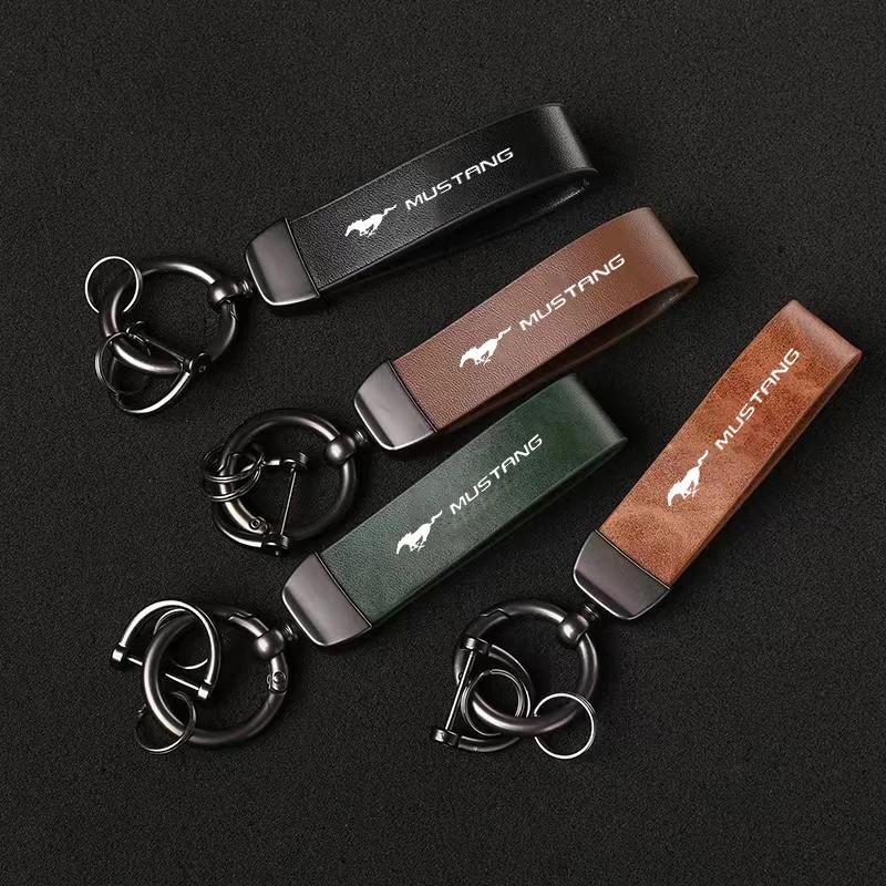 Luxury Genuine Leather Keychain, Car Key Ring for Ford Focus Mk2 Mk3, Fiesta Mk7, Ranger, Mondeo Mk4, S-Max, Kuga, Mustang Accessories