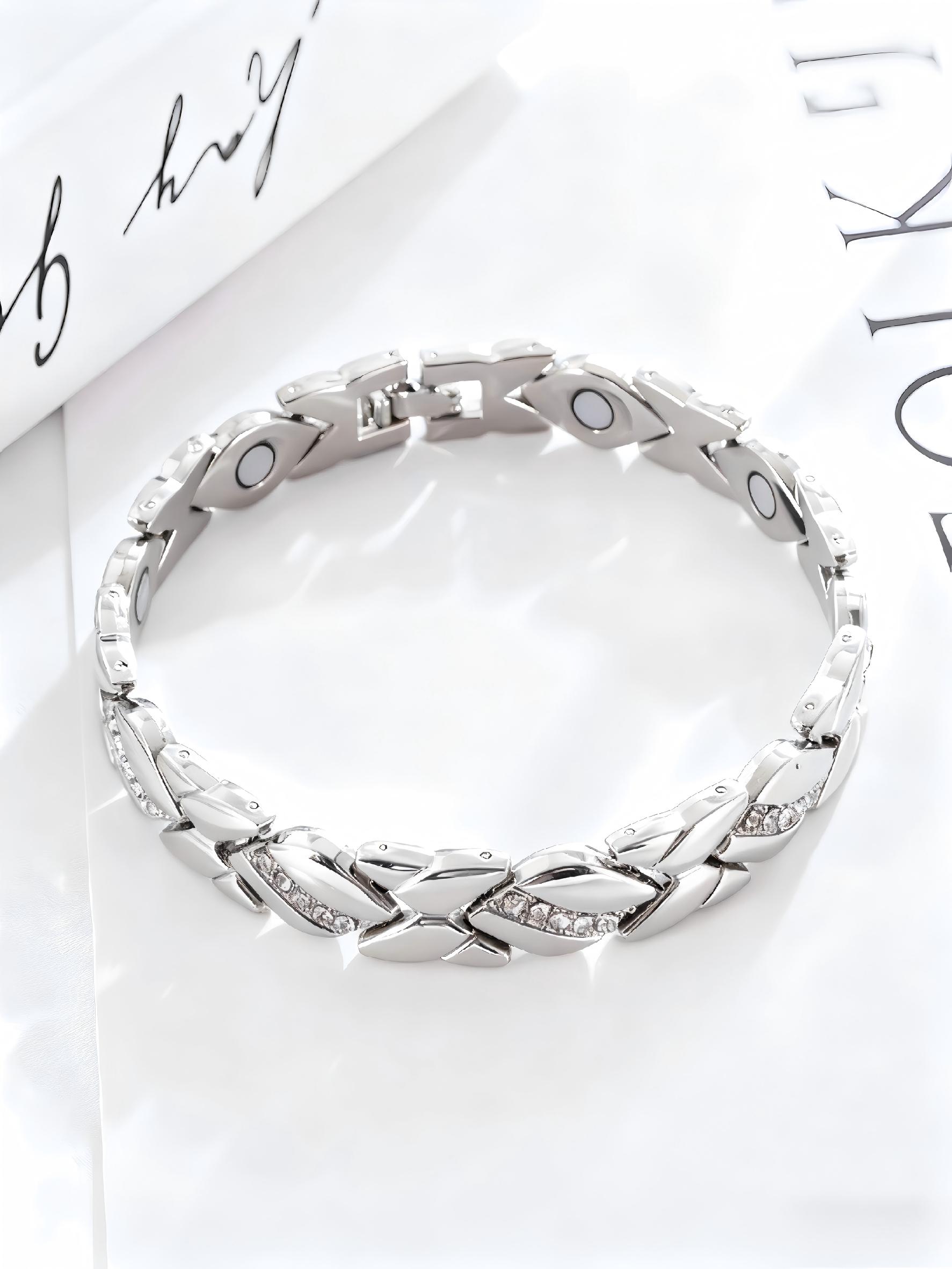 【Valentine's Day gift】Women's Leaf Bracelet, Pure Copper Magnetic Bracelet with Diamonds, 3500 Gauss Effective Magnet, Outdoor Fun Accessory