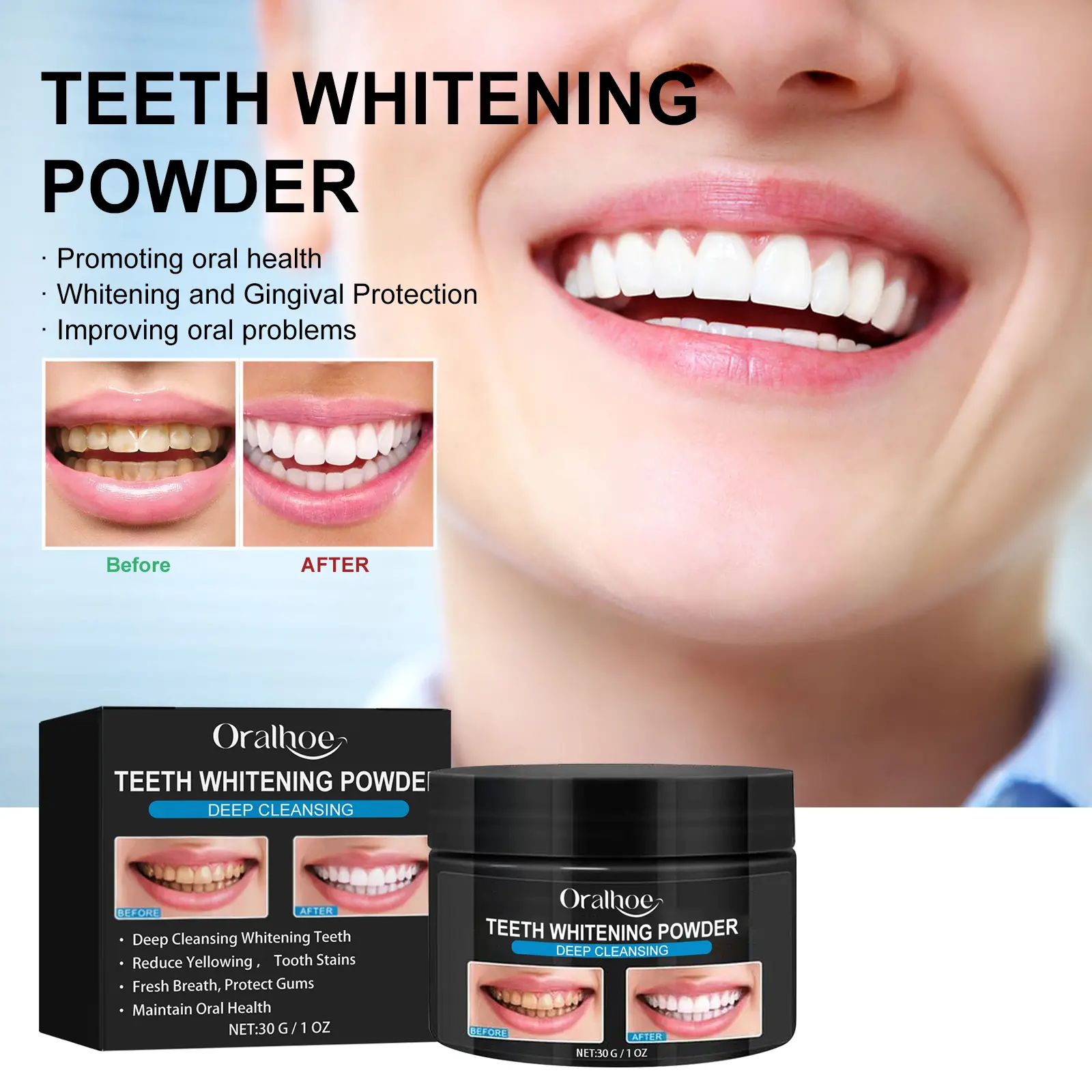 Oral Cleansing Powder, Teeth Whitening Deep Cleanse Formula, Natural Gentle Care, Stain-Removing, Breath-Refreshing, Denture-Safe Daily Oral Care Product