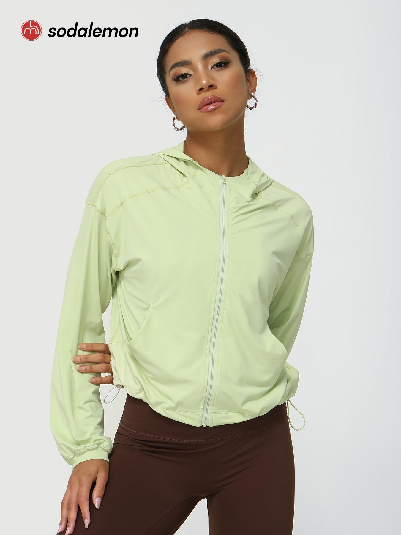 Sodalemon Women's Solid Color Hooded Sports Jacket, Quick Drying Breathable Sports Outerwear, Ladies Sportswear for Yoga Running