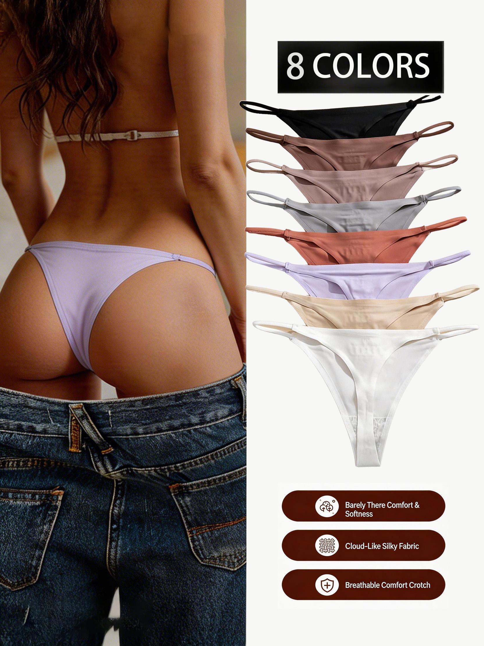 8-Pack Women's Seamless Thongs, Invisible Thin Strap Low Waist High Stretch, Sexy T-Back Bodysuit Style Intimates