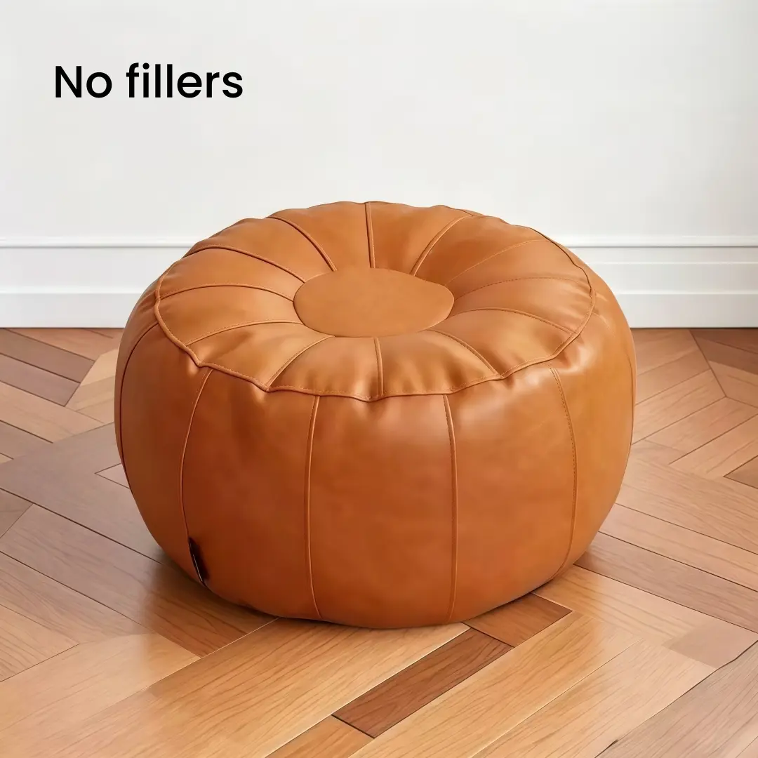 Multifunctional Storage Ottoman Pouf Cover, Faux Leather Ottoman Foot Rest with Hidden Storage, Boho Round Footstool Poufs, Fillable Pouf Ottoman for Blankets Clothes Pillows, Bohemian Pouf Ottoman
