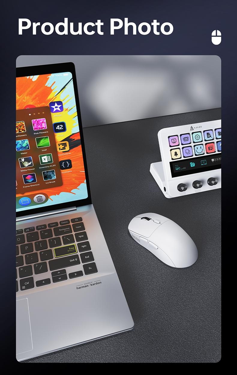 NJ07 Wireless Office Mouse AJAZZ Soft Tone Button the third mock examination Computer Office Mouse 1kHz Rate of Return Game Mouse 2.4G Wired BT Six gear DPI Adjustment 12800 Lightweight 67g Office Supplies Multi scenario Application