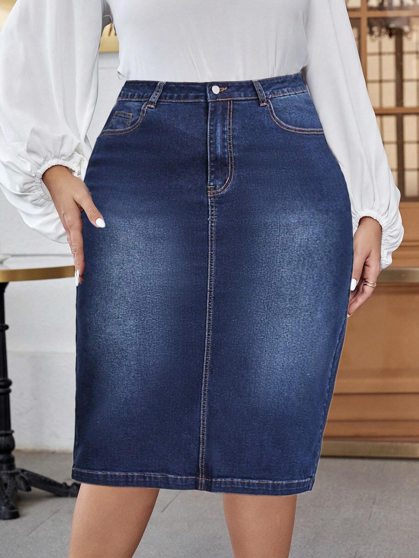 【Plus Size】 Denim Skirt, Casual Comfy Stretchy Jean Skirt for Daily Wear, Women's Bottoms for All Seasons