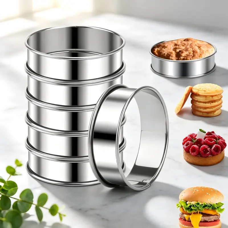 6/12PCS Cake Muffin Rings Set, Food Grade Stainless Steel Nonstick, Double Rolled Edge, For Pancakes Cookies Desserts Home Baking, Easy Release Durable Dishwasher Safe, Kitchen Pastry Baking Tools, Bakeware, Baking Supplies, Baking Utensils