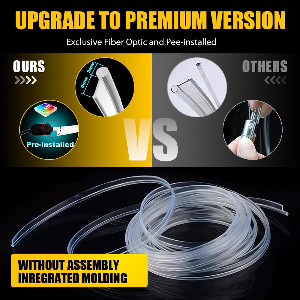 LED Neon Light Trim Glow Optic Fiber Strip Car Interior Ambient Lighting-Kit-APP
